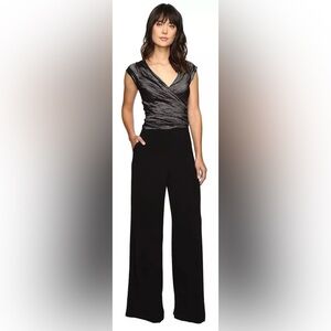 NICOLE MILLER COLLECTION Logan Techno Metal Combo Jumpsuit Black Size 8